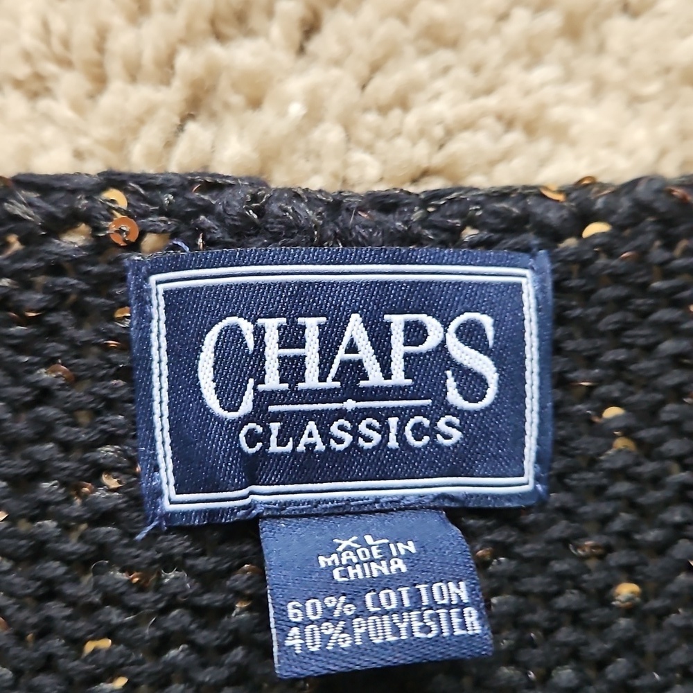 Chaps Classics Black Sweater With Sequins L, Size XL, 60% Cotton - Picture 3 of 6